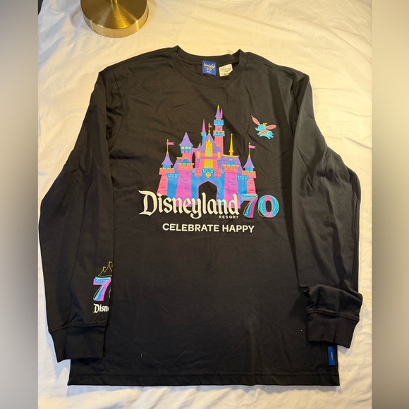 Disneyland Resort 70th anniversary Celebrate Happy Black Long Sleeve MEDIUM NWOT - Picture 1 of 14